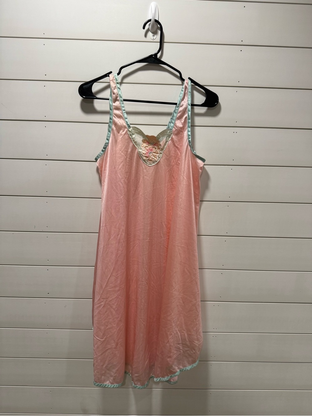 Pink Satin Chemise with Mint Lace Trim